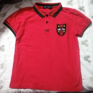 Gucci Red Kids Polo with Green Trim and Embroidered Crest